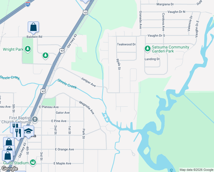 map of restaurants, bars, coffee shops, grocery stores, and more near 5753 Dale Dr in Satsuma