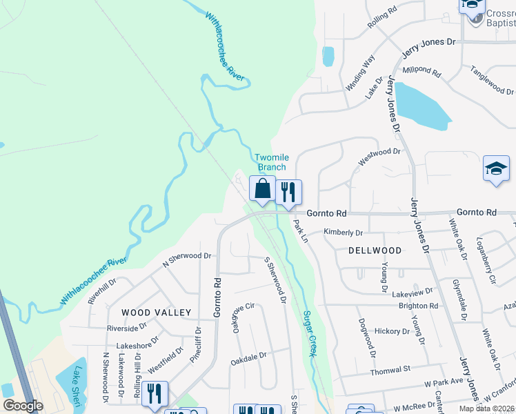 map of restaurants, bars, coffee shops, grocery stores, and more near 1404 Gornto Rd in Valdosta
