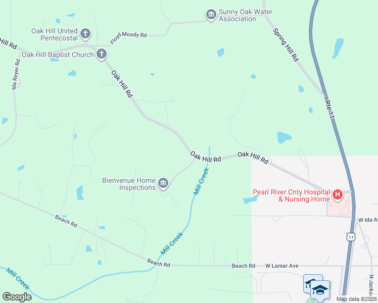 map of restaurants, bars, coffee shops, grocery stores, and more near 449 Oak Hill Road in Poplarville