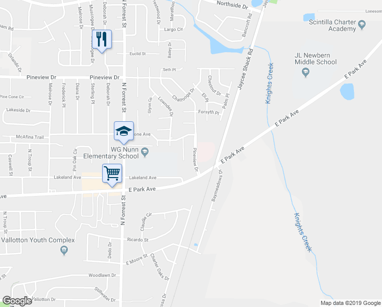 map of restaurants, bars, coffee shops, grocery stores, and more near 2201 Pulaski Circle in Valdosta