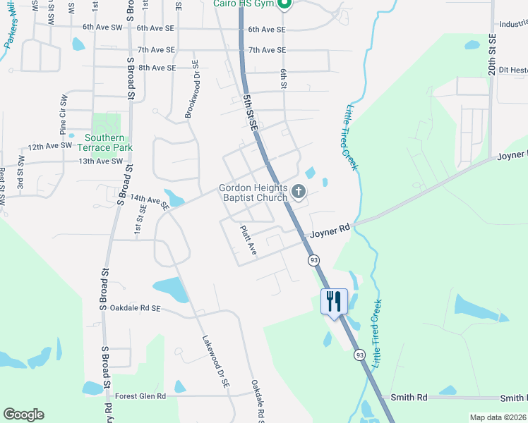 map of restaurants, bars, coffee shops, grocery stores, and more near 419 Ridgecrest Drive Southeast in Cairo