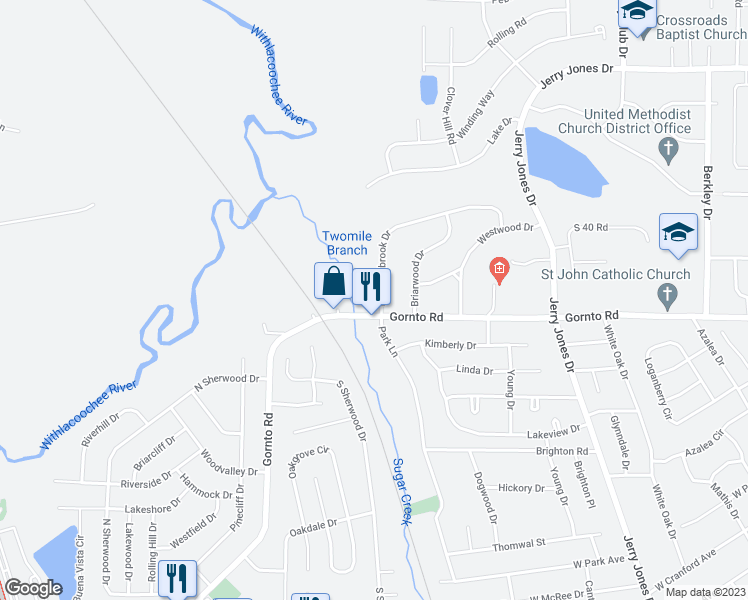 map of restaurants, bars, coffee shops, grocery stores, and more near 2402 Meadowbrook Drive in Valdosta
