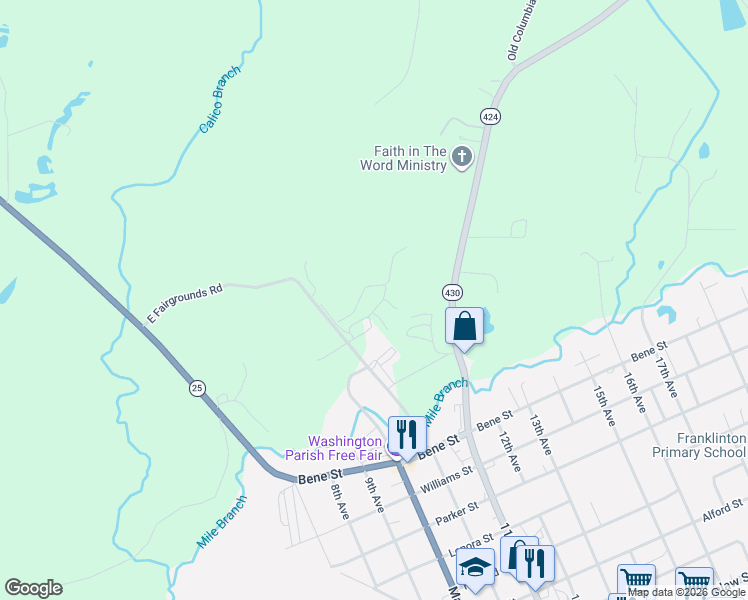 map of restaurants, bars, coffee shops, grocery stores, and more near 23278 East Fairgrounds Road in Franklinton