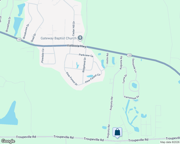 map of restaurants, bars, coffee shops, grocery stores, and more near 446 Parkview Circle in Valdosta