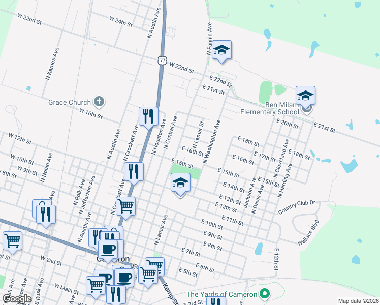 map of restaurants, bars, coffee shops, grocery stores, and more near 205 East 16th Street in Cameron