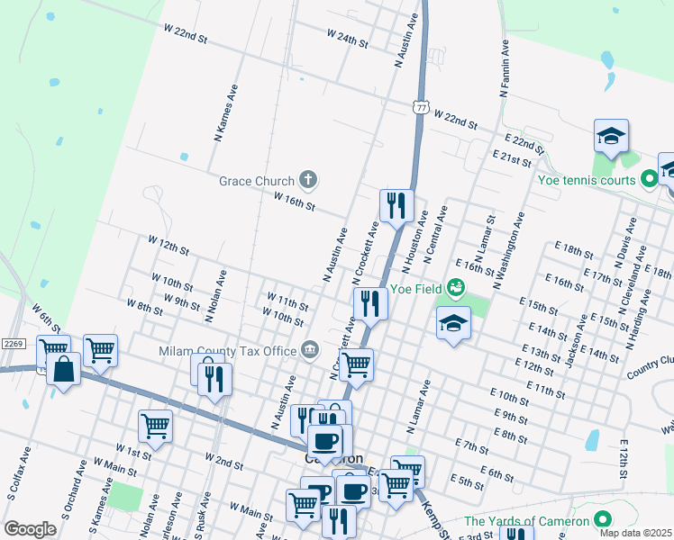 map of restaurants, bars, coffee shops, grocery stores, and more near 503 West 14th Street in Cameron