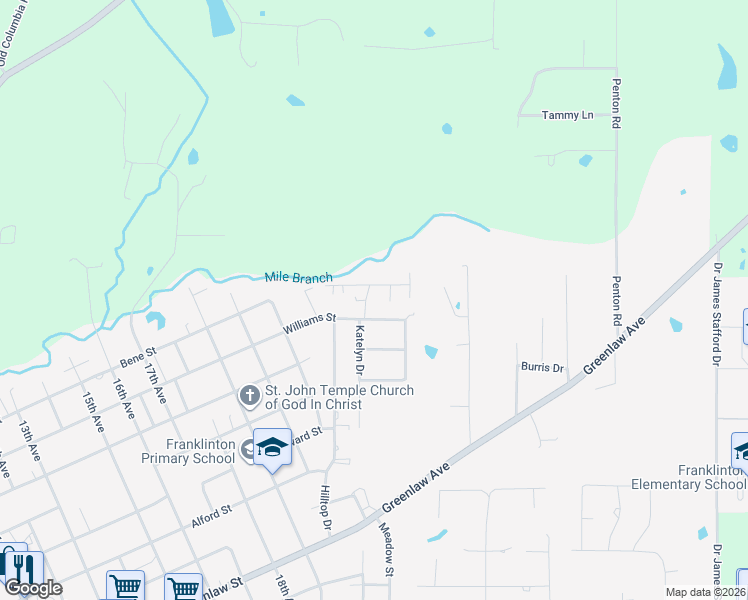 map of restaurants, bars, coffee shops, grocery stores, and more near 205 Peach Court in Franklinton