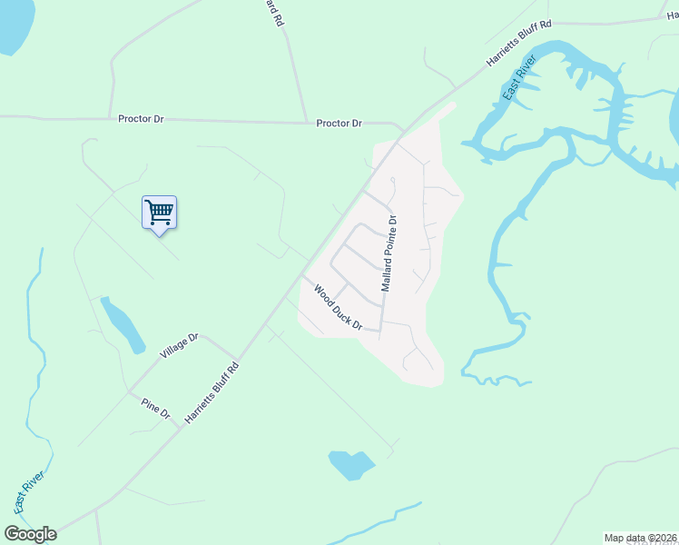 map of restaurants, bars, coffee shops, grocery stores, and more near 268 Duck Blind Way South in Woodbine