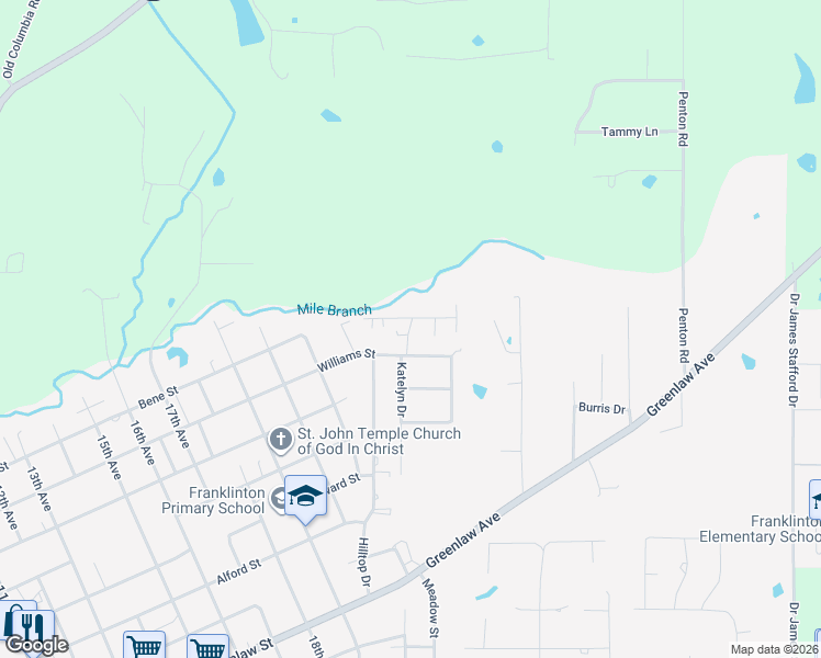 map of restaurants, bars, coffee shops, grocery stores, and more near 205 Peach Court in Franklinton