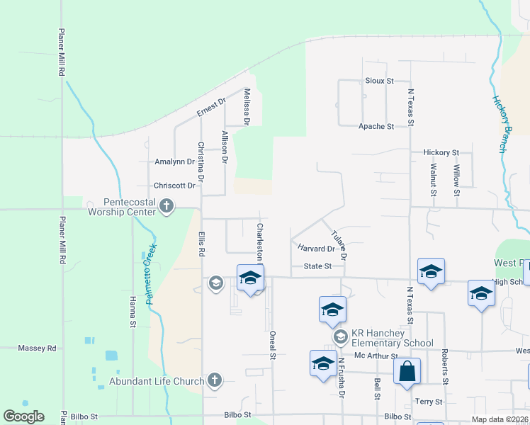 map of restaurants, bars, coffee shops, grocery stores, and more near 1496 Malbrough Lane in DeRidder