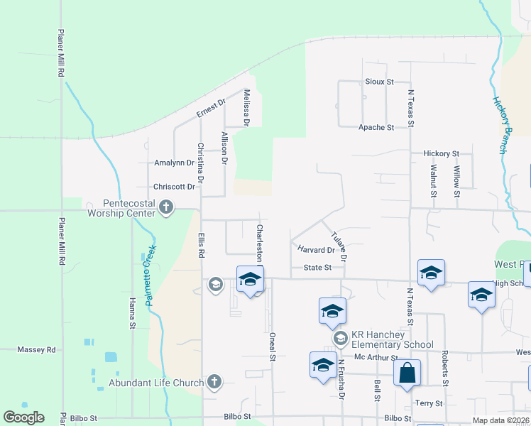 map of restaurants, bars, coffee shops, grocery stores, and more near 1496 Malbrough Lane in DeRidder