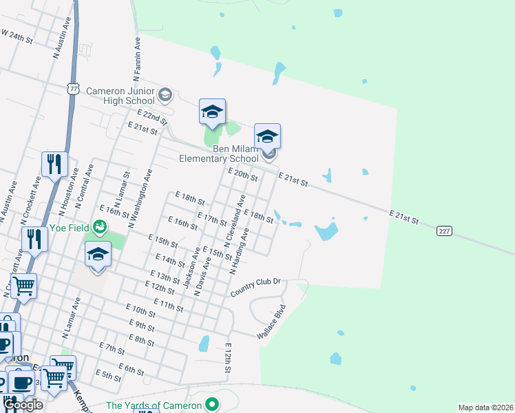map of restaurants, bars, coffee shops, grocery stores, and more near 1805 North Harding Avenue in Cameron