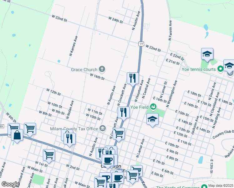 map of restaurants, bars, coffee shops, grocery stores, and more near 503 West 14th Street in Cameron
