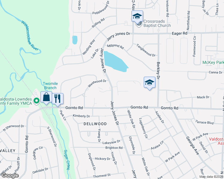 map of restaurants, bars, coffee shops, grocery stores, and more near 2445 South 40 Road in Valdosta