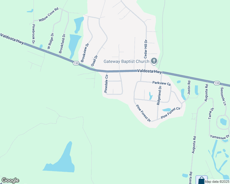 map of restaurants, bars, coffee shops, grocery stores, and more near 18 Glynlea Circle in Valdosta