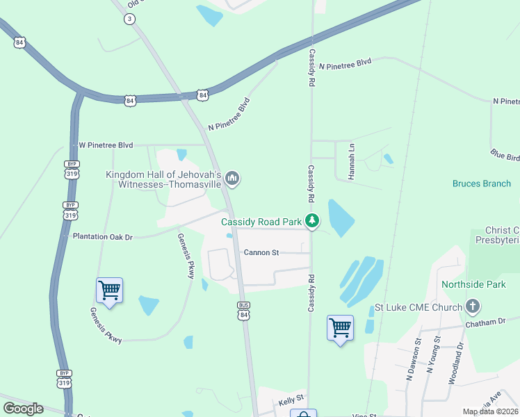map of restaurants, bars, coffee shops, grocery stores, and more near 113 Highland Street in Thomasville