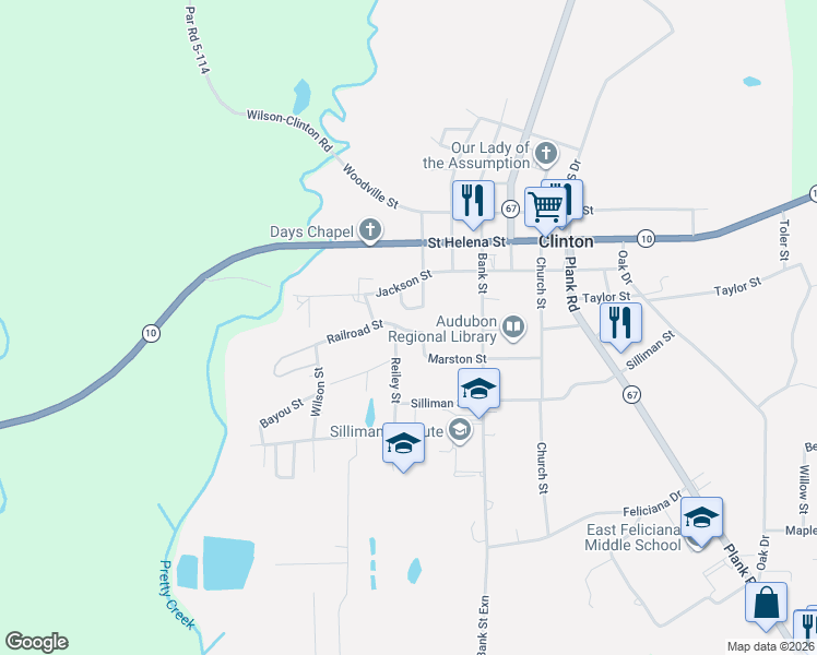 map of restaurants, bars, coffee shops, grocery stores, and more near 12018 Marston Street in Clinton
