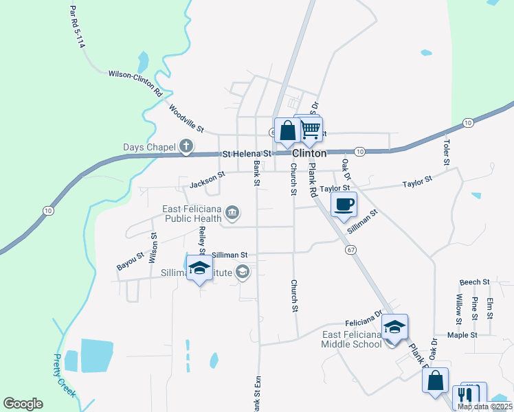 map of restaurants, bars, coffee shops, grocery stores, and more near Bank Street in Clinton