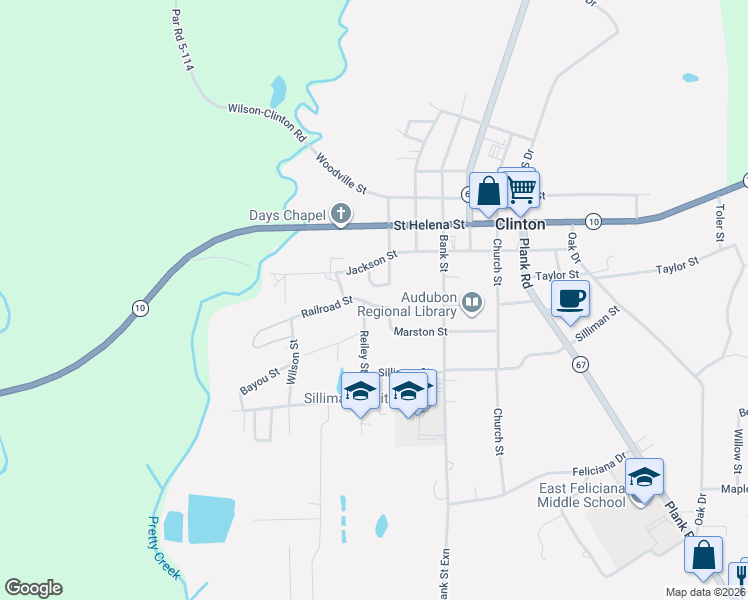 map of restaurants, bars, coffee shops, grocery stores, and more near 12018 Marston Street in Clinton