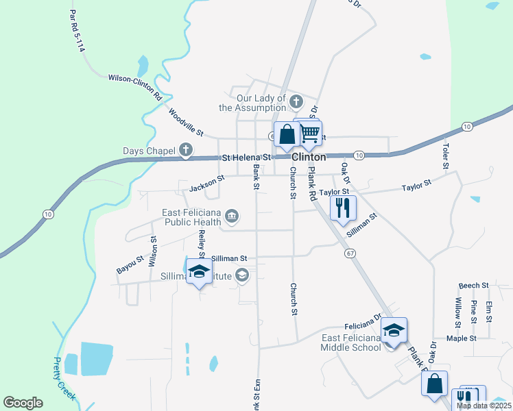 map of restaurants, bars, coffee shops, grocery stores, and more near Bank Street in Clinton