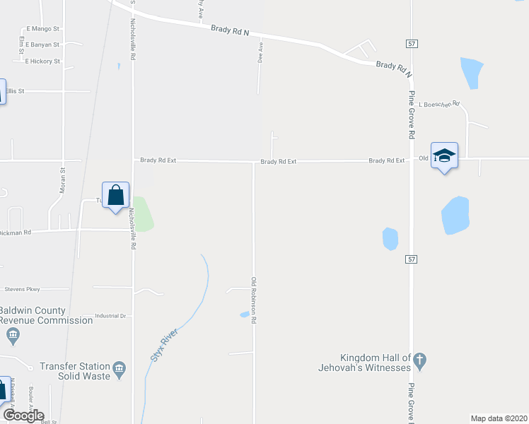 map of restaurants, bars, coffee shops, grocery stores, and more near 43780 Old Robinson Road in Bay Minette