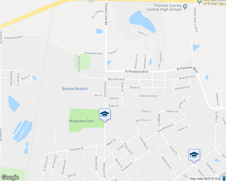 map of restaurants, bars, coffee shops, grocery stores, and more near 1006 Oriole Drive in Thomasville