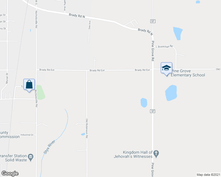 map of restaurants, bars, coffee shops, grocery stores, and more near 43780 Old Robinson Road in Bay Minette