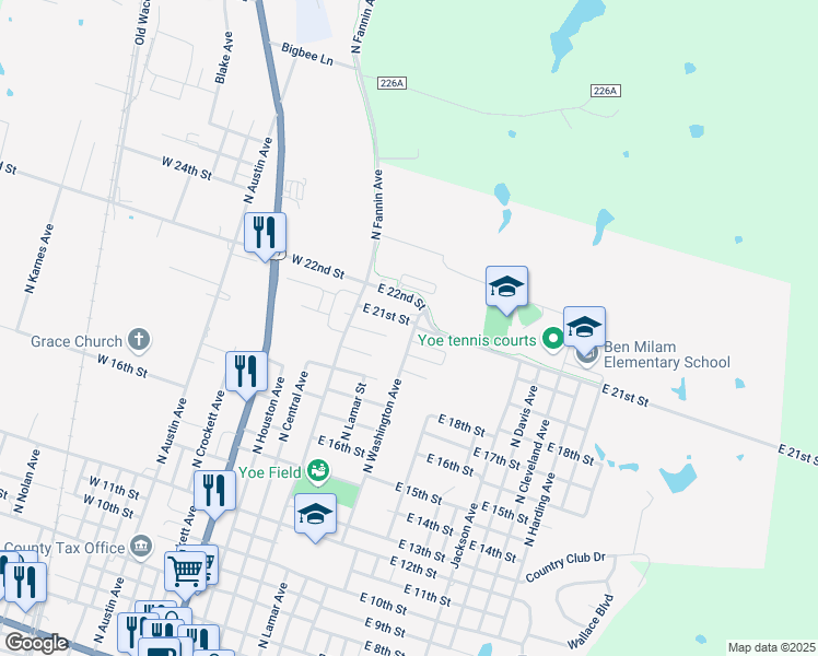 map of restaurants, bars, coffee shops, grocery stores, and more near 410 East 21st Street in Cameron