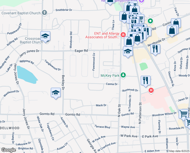 map of restaurants, bars, coffee shops, grocery stores, and more near 2801 Fawnwood Circle in Valdosta