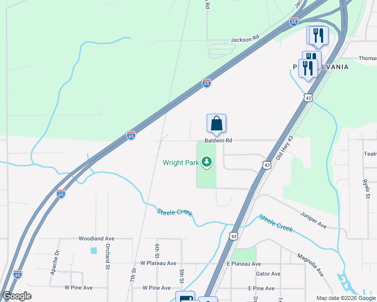 map of restaurants, bars, coffee shops, grocery stores, and more near 224 Baldwin Road in Satsuma