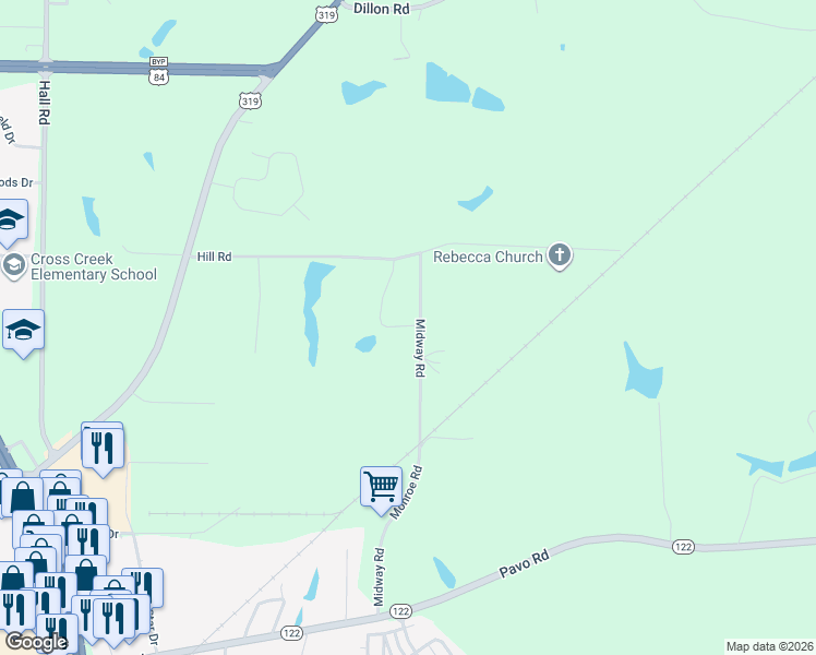 map of restaurants, bars, coffee shops, grocery stores, and more near 419 Midway Road in Thomasville