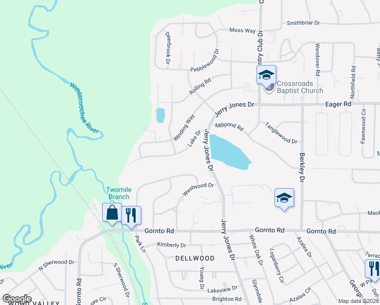 map of restaurants, bars, coffee shops, grocery stores, and more near 1109 Lake Drive in Valdosta