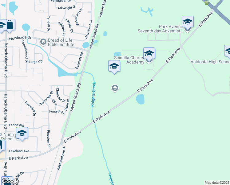 map of restaurants, bars, coffee shops, grocery stores, and more near 2015 East Park Avenue in Valdosta
