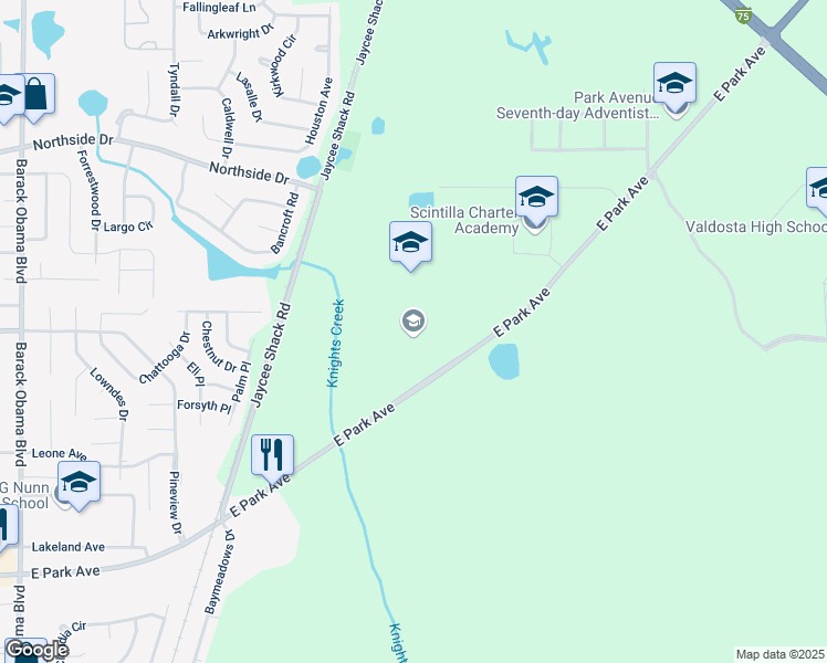 map of restaurants, bars, coffee shops, grocery stores, and more near 2015 East Park Avenue in Valdosta
