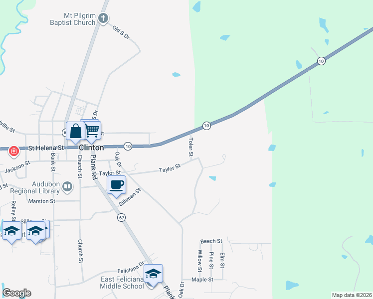 map of restaurants, bars, coffee shops, grocery stores, and more near 12875 Saint Helena Street in Clinton
