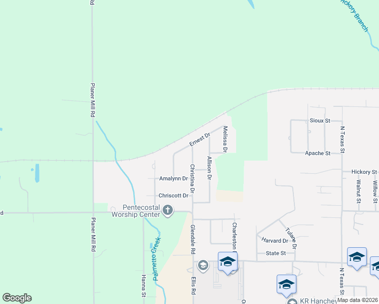 map of restaurants, bars, coffee shops, grocery stores, and more near 1251 Christina Drive in DeRidder