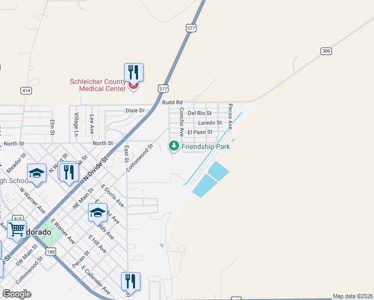 map of restaurants, bars, coffee shops, grocery stores, and more near 202 Mcknight Street in Eldorado