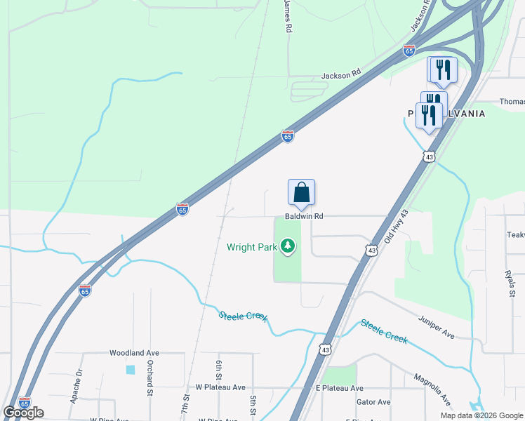 map of restaurants, bars, coffee shops, grocery stores, and more near 224 Baldwin Road in Satsuma