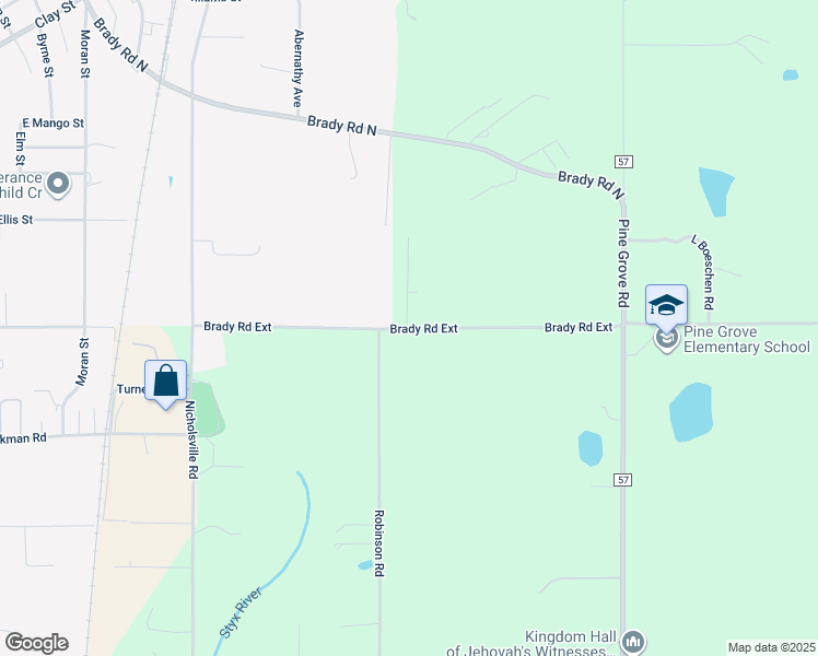 map of restaurants, bars, coffee shops, grocery stores, and more near 15538 Brady Road Extension in Bay Minette