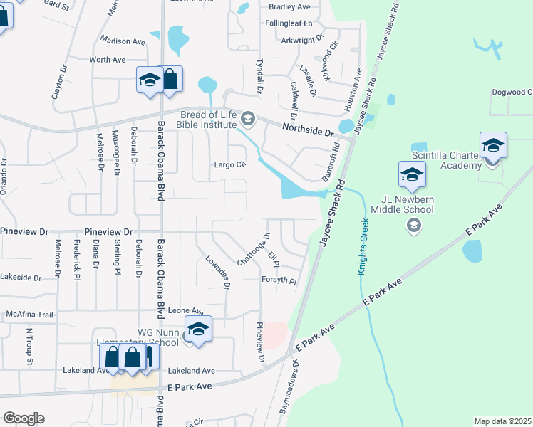 map of restaurants, bars, coffee shops, grocery stores, and more near 1722 Almond Tree Place in Valdosta