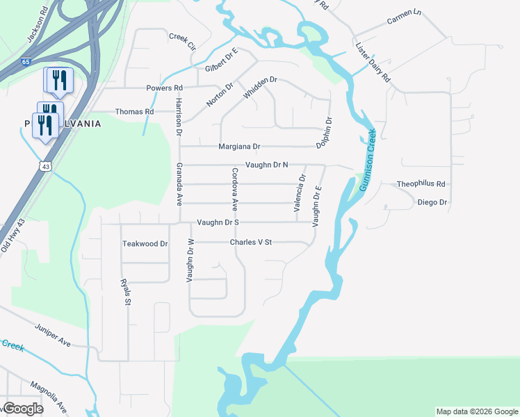 map of restaurants, bars, coffee shops, grocery stores, and more near 562 Barcelona Drive in Satsuma
