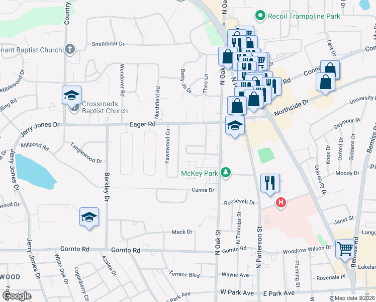 map of restaurants, bars, coffee shops, grocery stores, and more near 418 Georgetown Circle in Valdosta