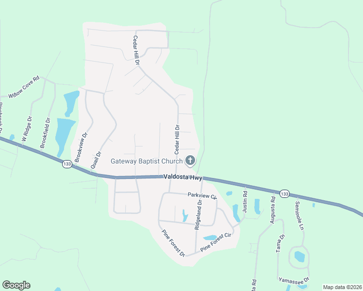 map of restaurants, bars, coffee shops, grocery stores, and more near 17 Cherokee Drive in Valdosta