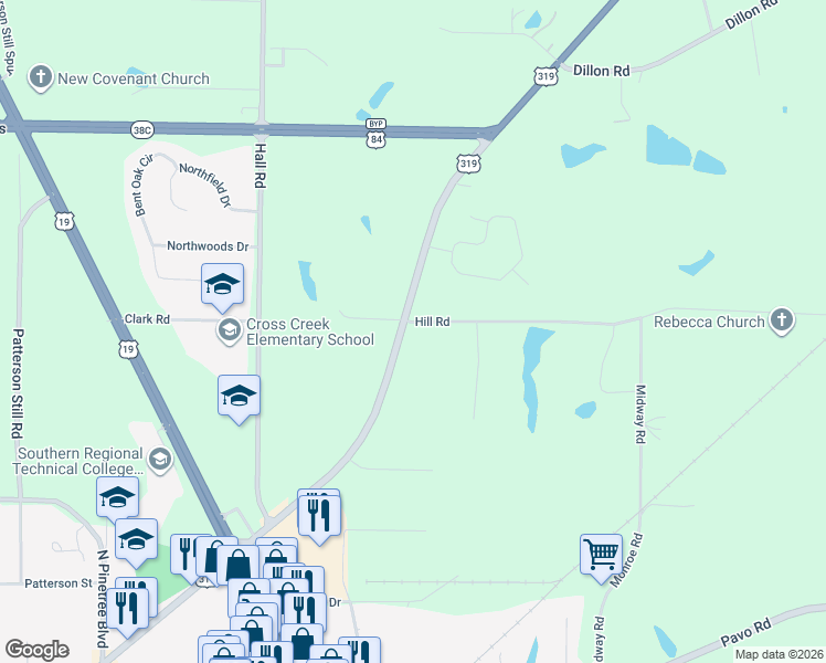 map of restaurants, bars, coffee shops, grocery stores, and more near 11812 U.S. 319 in Thomasville