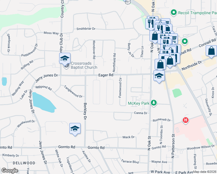 map of restaurants, bars, coffee shops, grocery stores, and more near 2854 Willow Wood Circle in Valdosta