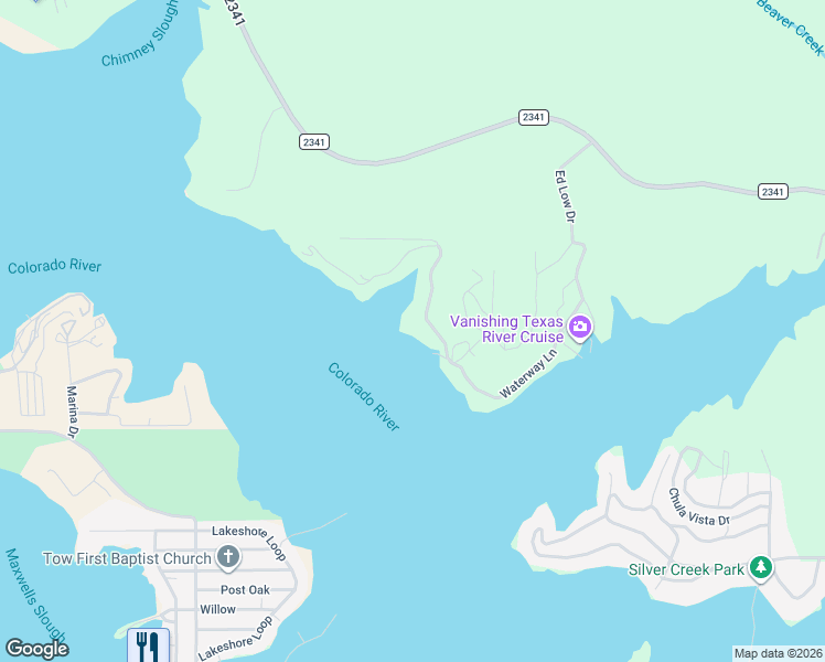 map of restaurants, bars, coffee shops, grocery stores, and more near 900 Waterway Lane in Burnet
