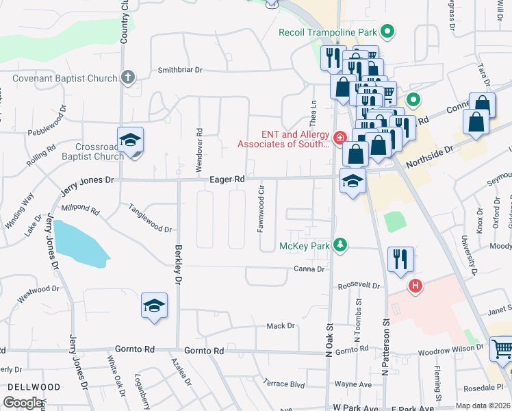 map of restaurants, bars, coffee shops, grocery stores, and more near 2842 Fawnwood Circle in Valdosta