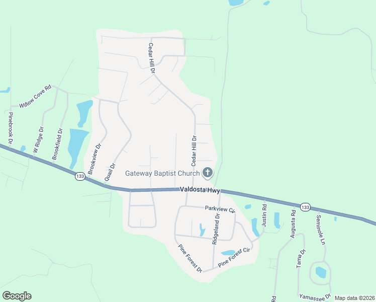 map of restaurants, bars, coffee shops, grocery stores, and more near 17 Cherokee Drive in Valdosta