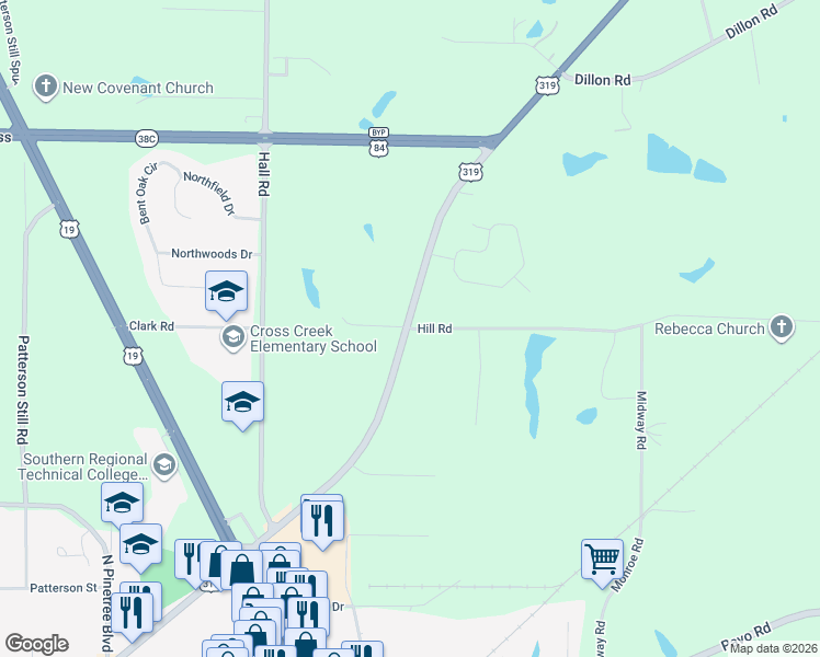 map of restaurants, bars, coffee shops, grocery stores, and more near 11812 U.S. 319 in Thomasville