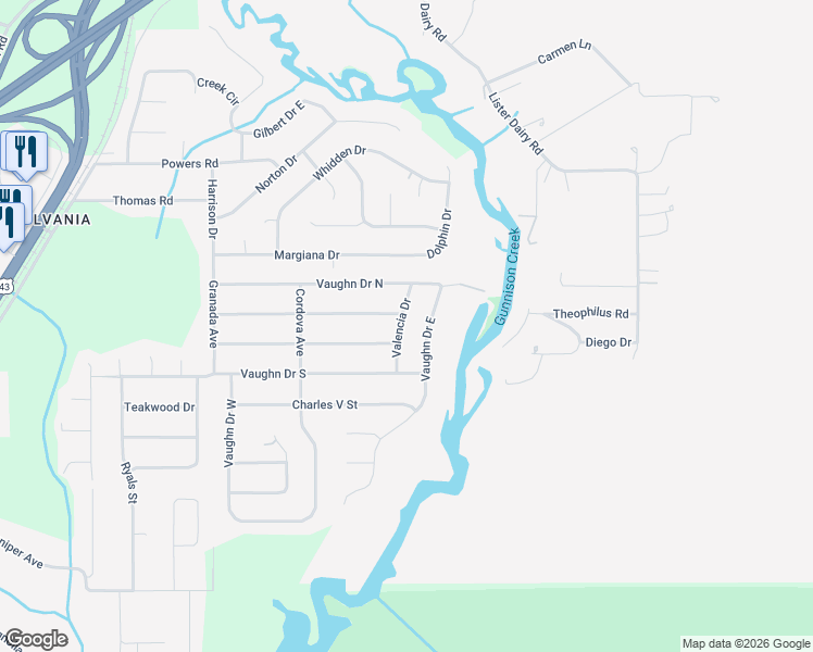 map of restaurants, bars, coffee shops, grocery stores, and more near 5941-5979 Valencia Drive in Satsuma